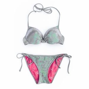 Victoria’s Secret Grey Sequin Swimsuit Push-up Top